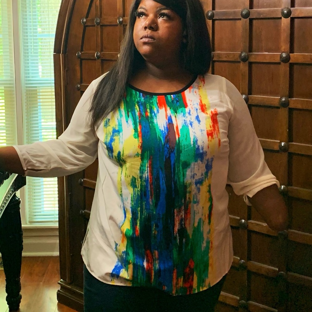 Eggshell And Multi Color Blouse. - image 1